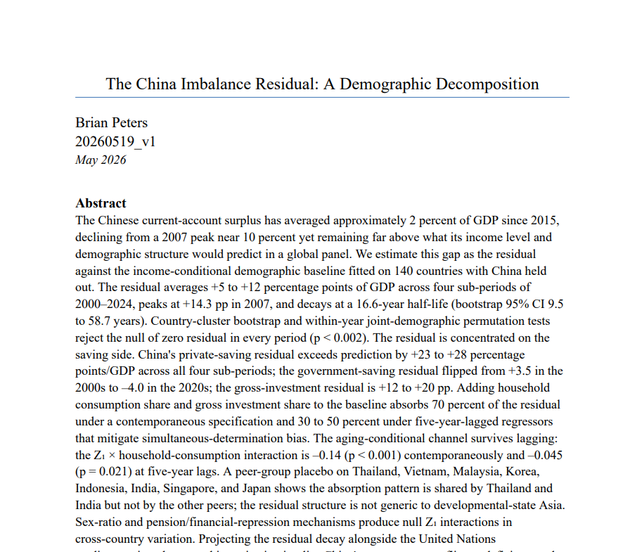 The China Imbalance Residual: A Demographic Decomposition